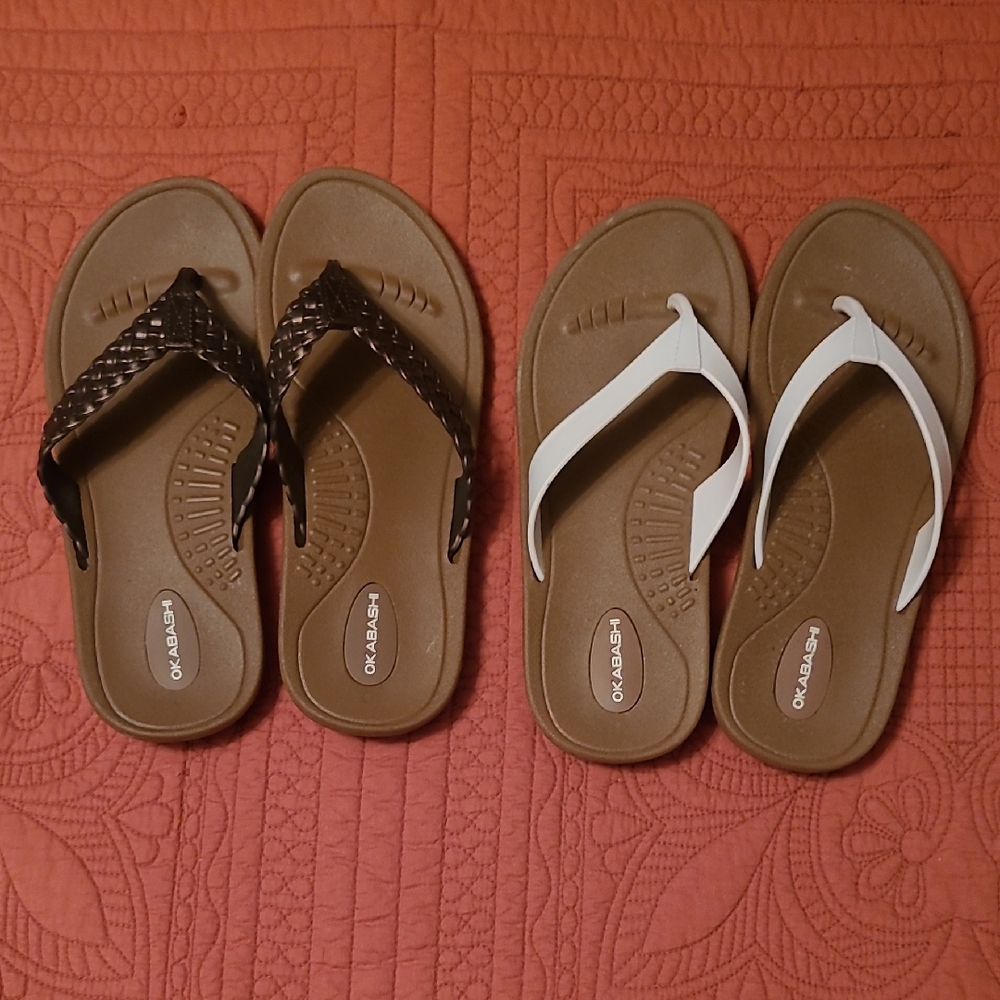 Okabashi Woven Brown and Classic White Sandals